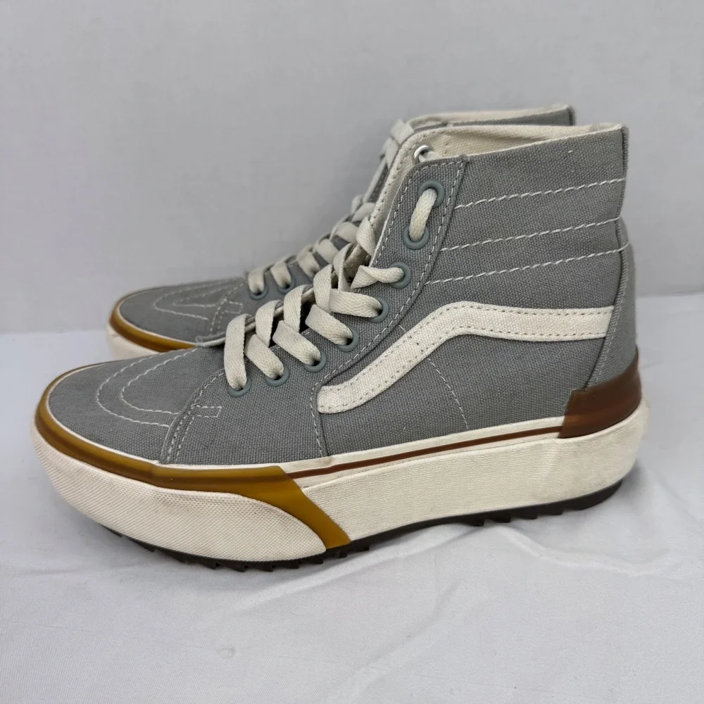Vans Sk8-Hi Stacked Pewter Gray Canvas‎ Platform High Top Sneakers Womens 6.5